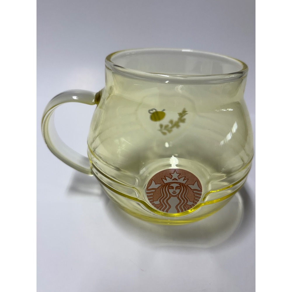 Starbucks Honey Bee Glass Mug Yellow 410ml Coffee Cup Beehive Design No Lid